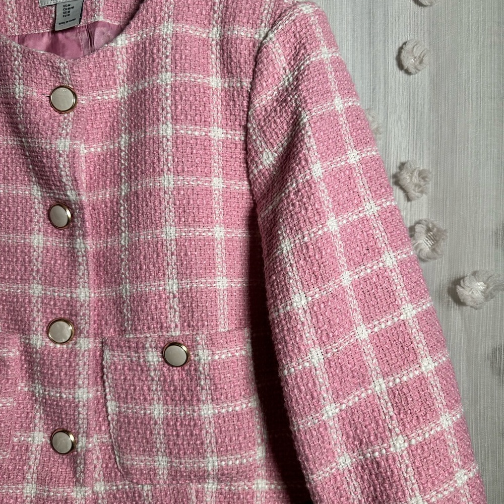 Rachel Zoe Women’s Pink and White Plaid Tweed Button-Down Blazer Jacket Size M - Picture 4 of 9